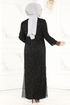 Broşlu Tesettür Abiye Elbise 2517ELC1143-MS Siyah - Thumbnail