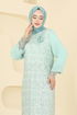 Broşlu Tesettür Abiye Elbise 2517ELC1143-MS Su Yeşili - Thumbnail