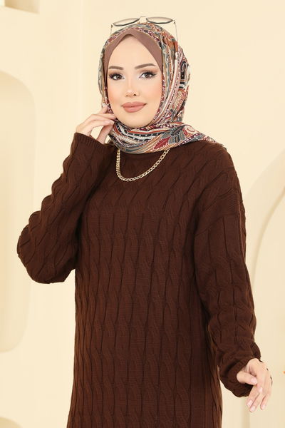 A.Y.D. - Burgu Desenli Triko Elbise 2752AYD574-MS Kahve - 408927