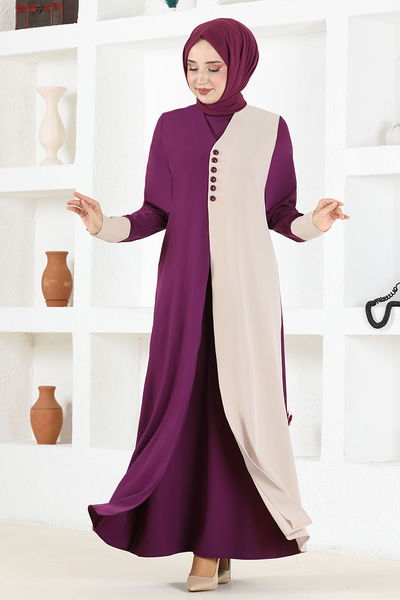 ASM - Button Detail Dress ASM2671 Damson - 333216