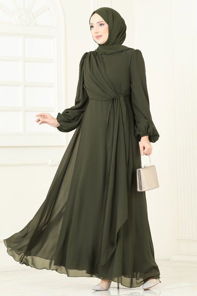 E.D.F. - Çapraz Bağlamalı Şifon Elbise 5728EDF311-MS Haki - 420527