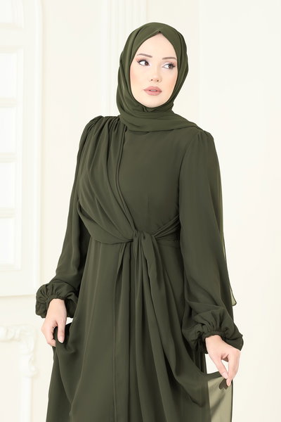 E.D.F. - Çapraz Bağlamalı Şifon Elbise 5728EDF311-MS Haki - 420529