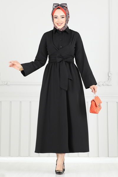 A.R.T. - Çapraz Bağlamalı Tesettür Elbise 402ART1138-MS Siyah - 387172