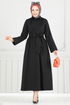 Çapraz Bağlamalı Tesettür Elbise 402ART1138-MS Siyah - Thumbnail