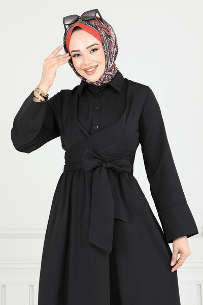 A.R.T. - Çapraz Bağlamalı Tesettür Elbise 402ART1138-MS Siyah - 387174