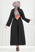 Çapraz Bağlamalı Tesettür Elbise 402ART1138-MS Siyah - Thumbnail
