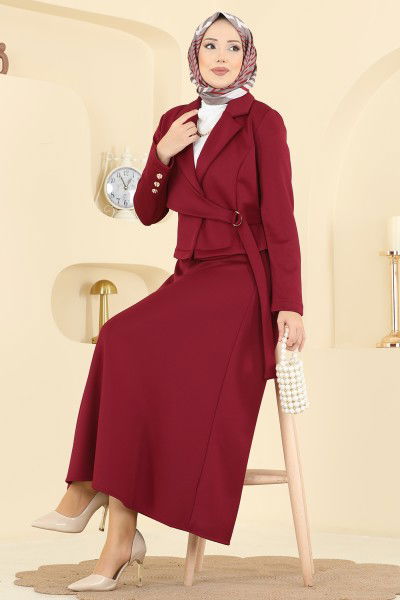 S.L. - Ceket Detaylı Scuba Takım 2778SL432-MS Bordo