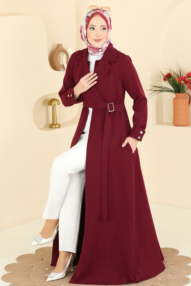 Ceket Yakalı Dabıl Ferace 2813SL432-MS Bordo