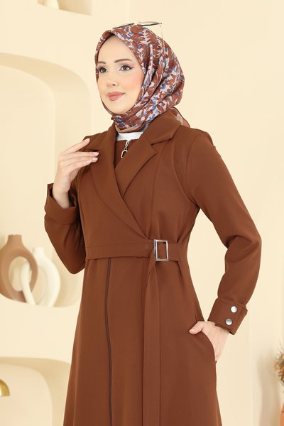 S.L. - Ceket Yakalı Dabıl Ferace 2813SL432-MS Kahve - 425014