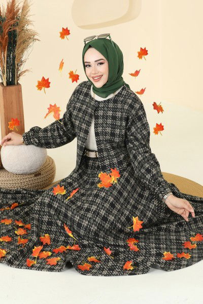 B.R.Z - Ceketli Kışlık Tesettür Takım 1041BRZ597-MS Haki