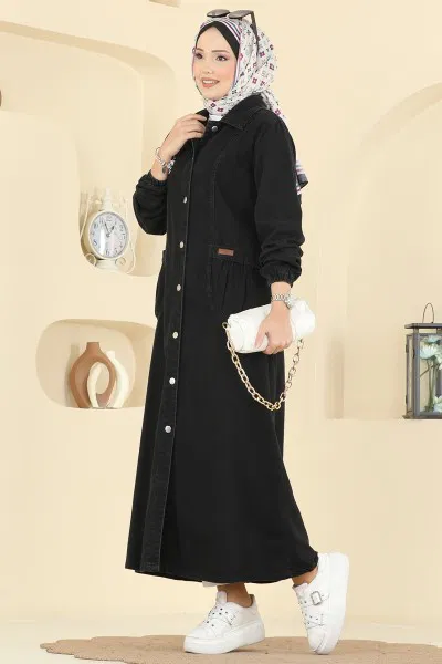 O.R.G. - Cep Armalı Kot Elbise 7929ORG1169-MS Siyah Kot