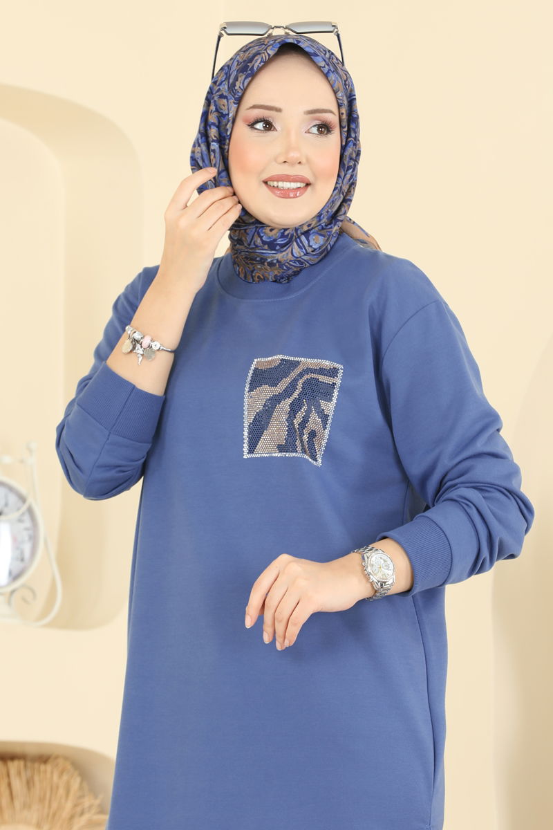 Cep Desenli İki İp Tunik 306OZN1046-MS İndigo