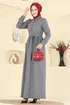 Cep Detaylı Balıksırtı Elbise 24012UKB139-MS Gri - Thumbnail