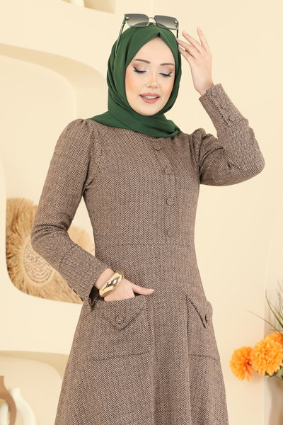 U.K.B. - Cep Detaylı Balıksırtı Elbise 24018UKB139-MS Vizyon - 425449