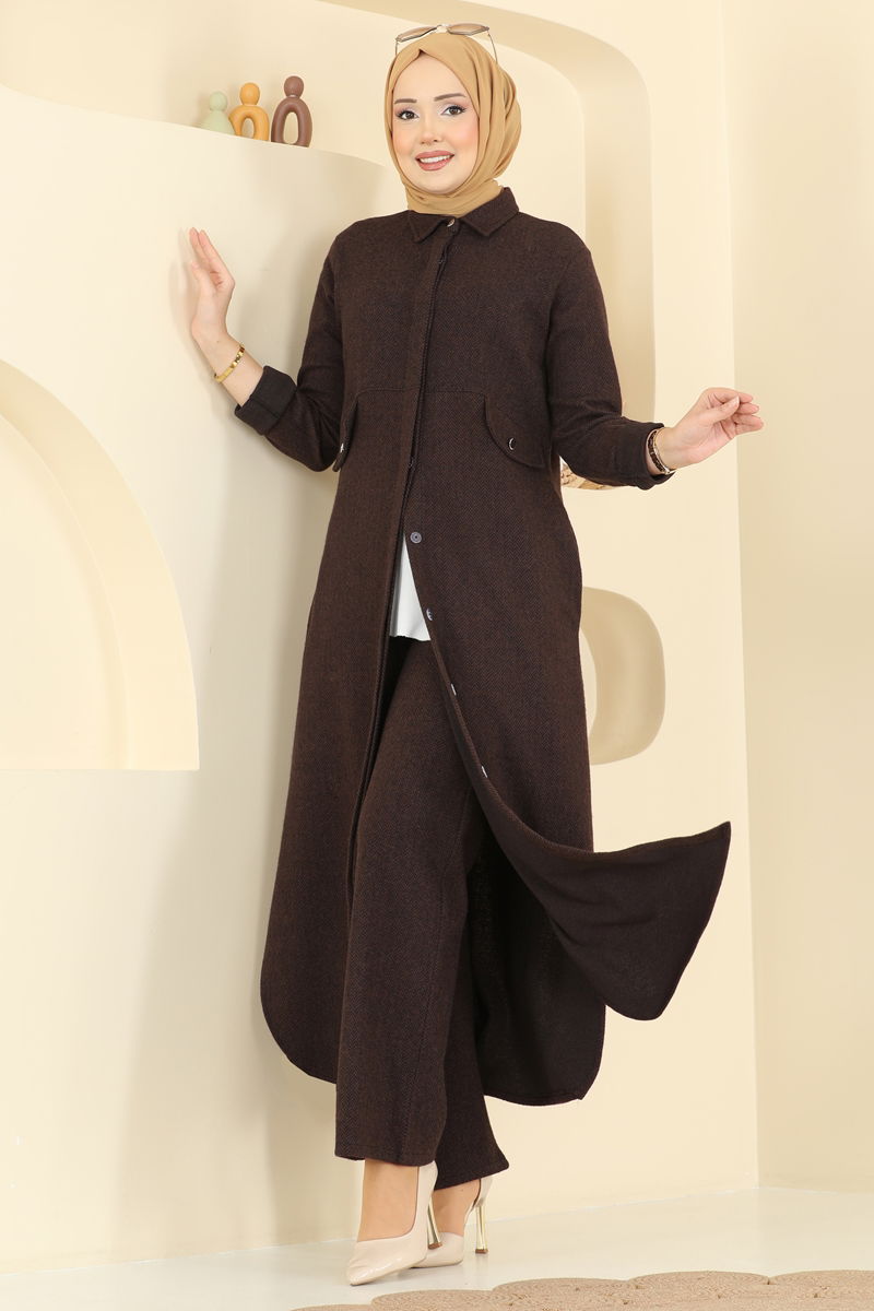 Cep Detaylı Balıksırtı Takım 24021UKB139-MS Kahve