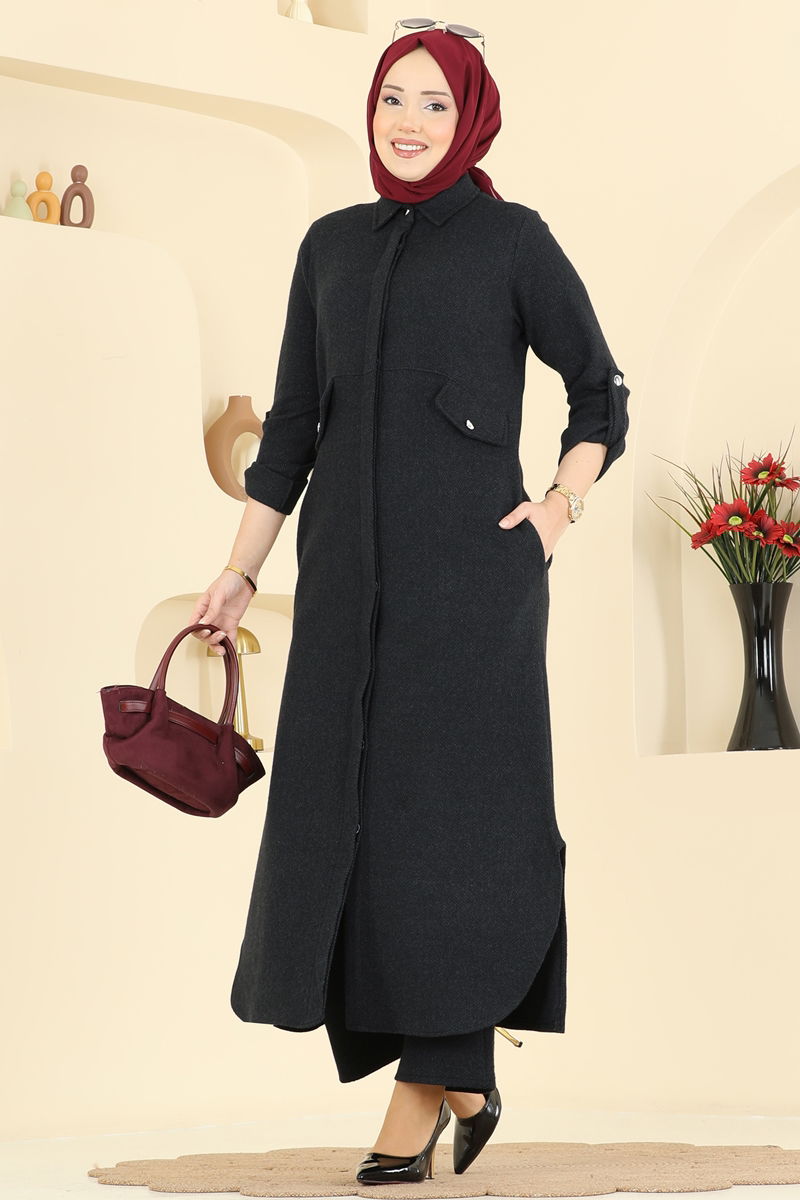 Cep Detaylı Balıksırtı Takım 24021UKB139-MS Siyah