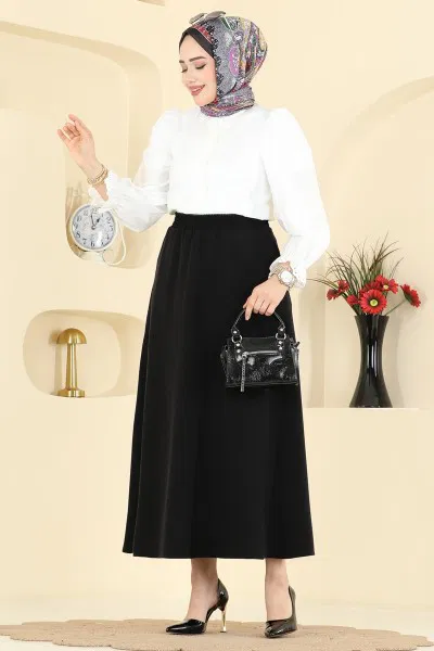 B.R.Z - Cep Detaylı Dabıl Etek 213BRZ597-MS Siyah