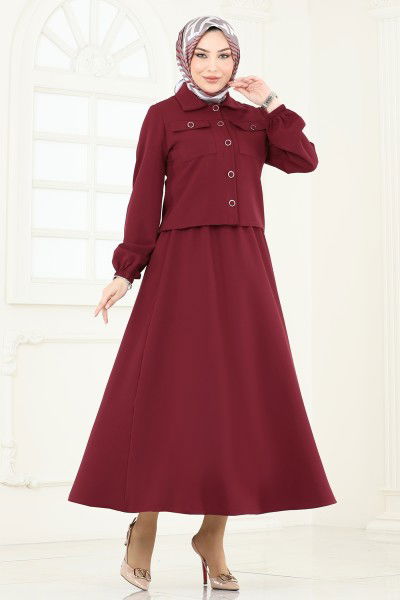 S.L. - Cep Detaylı Etekli Takım 2601SL432-MS Bordo