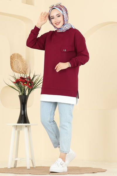 A.Y.D. - Cep Detaylı İki İp Tunik 2769AYD574-MS Bordo - 415328