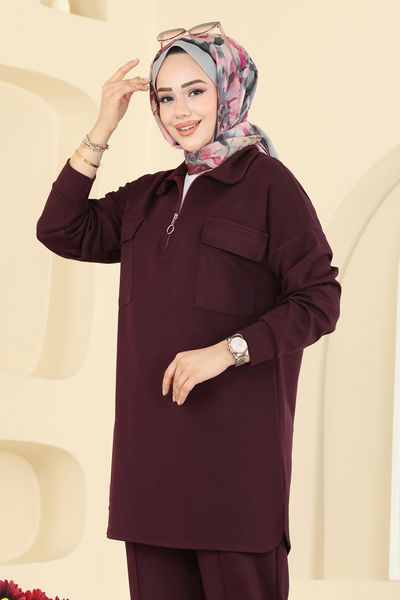 A.Y.D. - Cep Detaylı Modal Takım 2739AYD574-MS Bordo - 415600