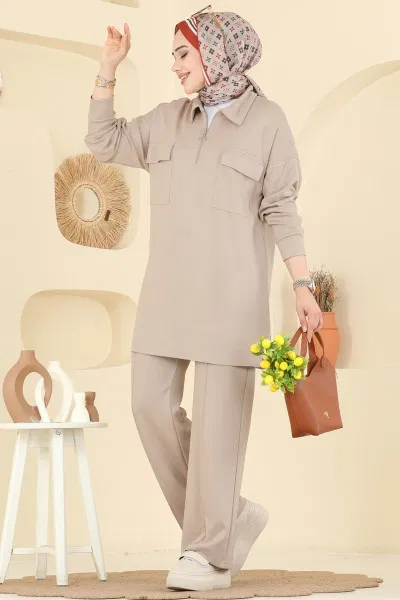 A.Y.D. - Cep Detaylı Modal Takım 2739AYD574-MS Taş