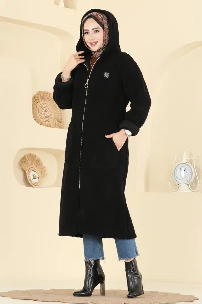 L.Y.D. - Cep Detaylı Peluş Hırka 2147LYD1165-MS Siyah