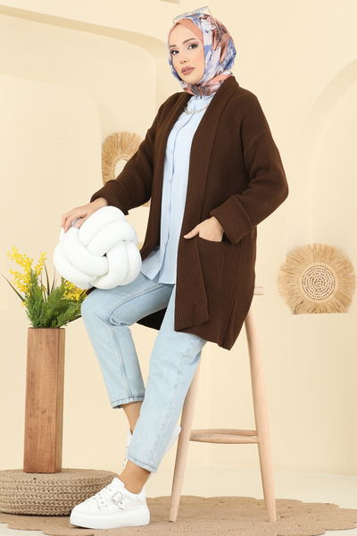 B.R.Z - Cep Detaylı Triko Hırka 4442BRZ597-MS Kahve - 415809