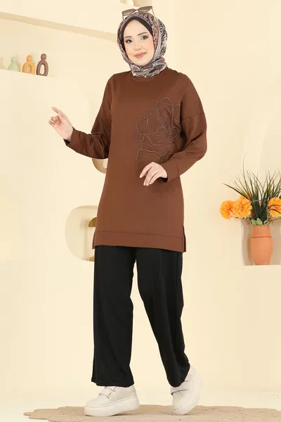 U.Z. - Çiçek Desen İki İp Takım 3999UZ662-MS Açık Kahve&Siyah - 424403