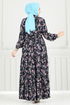 Çiçek Desen Tesettür Elbise 7122BG354-MS Laci - Thumbnail