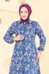 Çiçek Desen Viskon Tunik 0174BG354-MS İndigo - Thumbnail