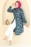 B.G.S. - Çiçek Desen Viskon Tunik 0174BG354-MS Petrol