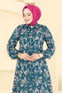Çiçek Desen Viskon Tunik 0174BG354-MS Petrol - Thumbnail