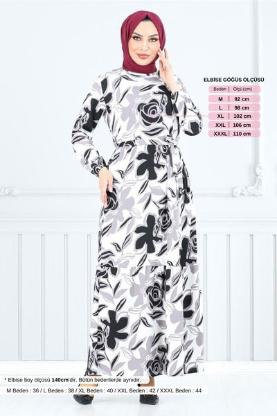 MRV U.Z. - Çiçek Desenli Bürümcük Elbise 5010UZ1029-M Siyah - 352433