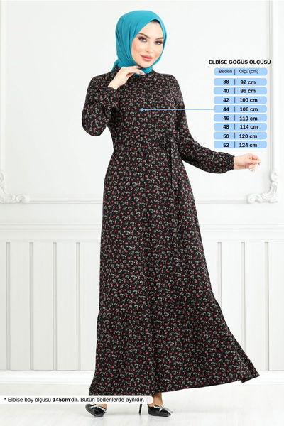 MRV Z.N.N. - Çiçek Desenli Elbise 4069ZNN894-M Siyah - 353170