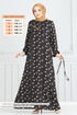 Çiçek Desenli Tesettür Elbise 807OZN1046-MS Siyah - Thumbnail