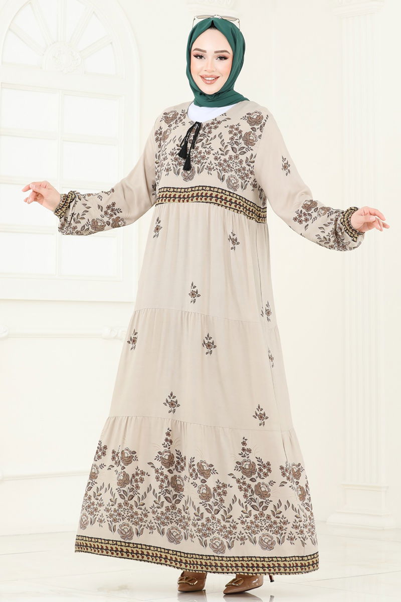 Çiçek Desenli Viskon Elbise 4096ZNNK1102-MS Vizyon