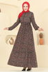 Çiçek Desenli Viskon Elbise 5002ERK1158-MS Siyah - Thumbnail