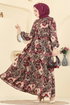 Çiçek Desenli Viskon Elbise 7157ERK1158-MS Mürdüm - Thumbnail