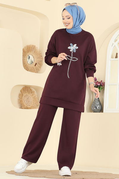 A.Y.D. - Çiçek Detaylı Modal Takım 2730AYD574-MS Bordo - 417744