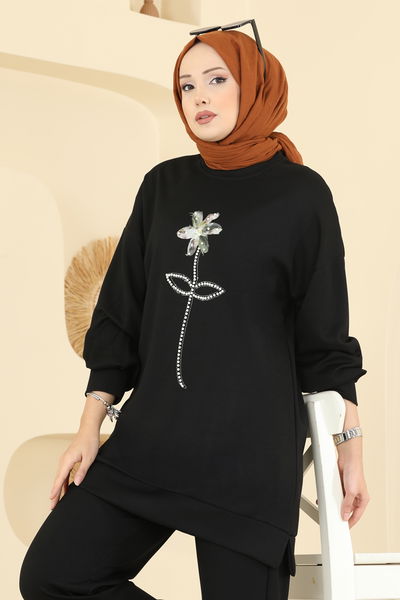 A.Y.D. - Çiçek Detaylı Modal Takım 2730AYD574-MS Siyah - 417752