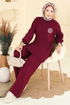 Çiçek Detaylı Triko Takım 2724AYD574-MS Bordo - Thumbnail