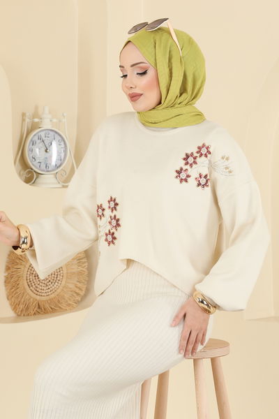 M.T. - Çiçek İşlemeli Elbiseli Takım 1433MT581-MS Taş - 417848