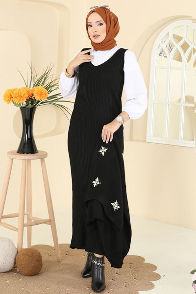 M.T. - Çiçek Motifli Triko Takım 1402MT581-MS Siyah - 415530