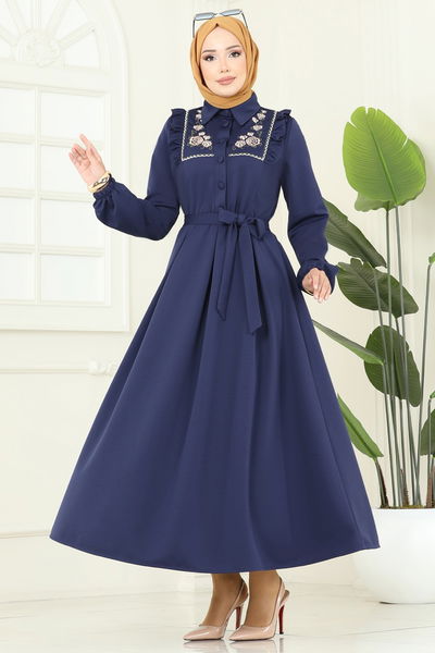 S.L. - Çiçek Nakışlı Dabıl Elbise 2725SL432-MS Laci - 392642