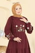 Çiçek Nakışlı Poplin Elbise 327ASN888-MS Bordo - Thumbnail
