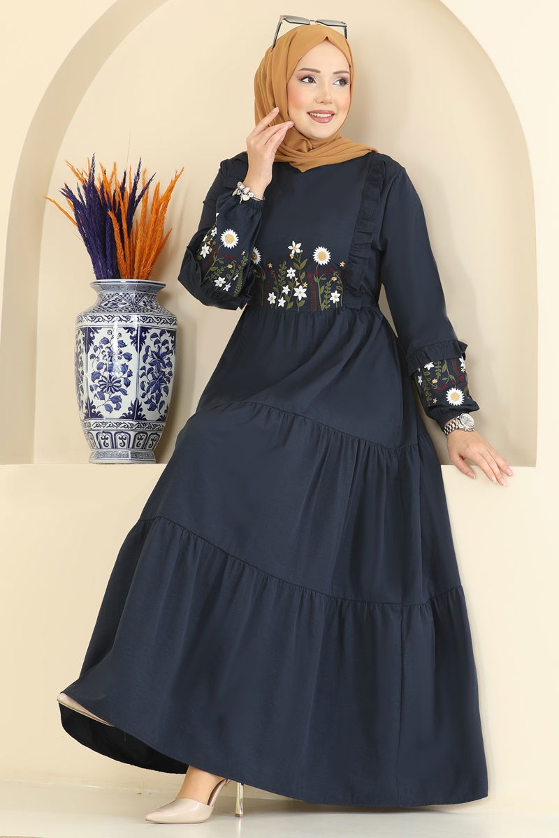 Çiçek Nakışlı Poplin Elbise 327ASN888-MS Laci