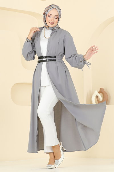 K.T.R. - Çift Kemer Detaylı Elbise 3060KTR750-MS Gri - 385975