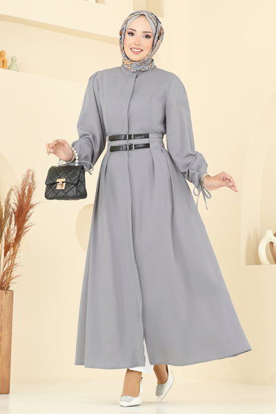 K.T.R. - Çift Kemer Detaylı Elbise 3060KTR750-MS Gri - 385976