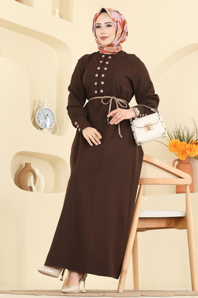 S.L. - Çıtçıt Düğme Detaylı Elbise 2790SL432-MS Acı Kahve - 421729