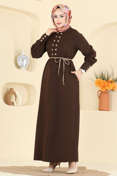 S.L. - Çıtçıt Düğme Detaylı Elbise 2790SL432-MS Acı Kahve - 421731